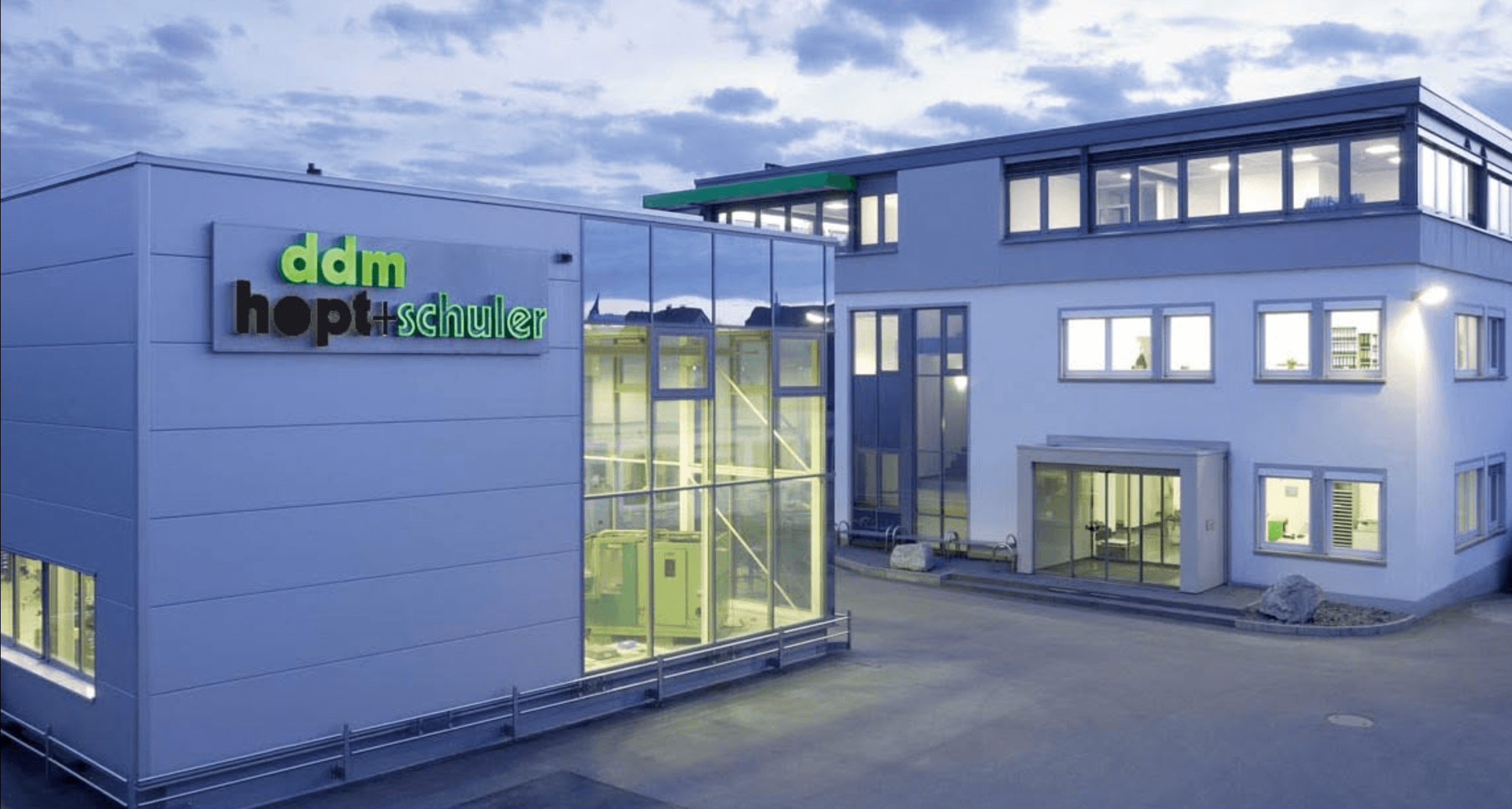 ddm hopt+schuler headquarters in Rottweil, Germany, at dusk